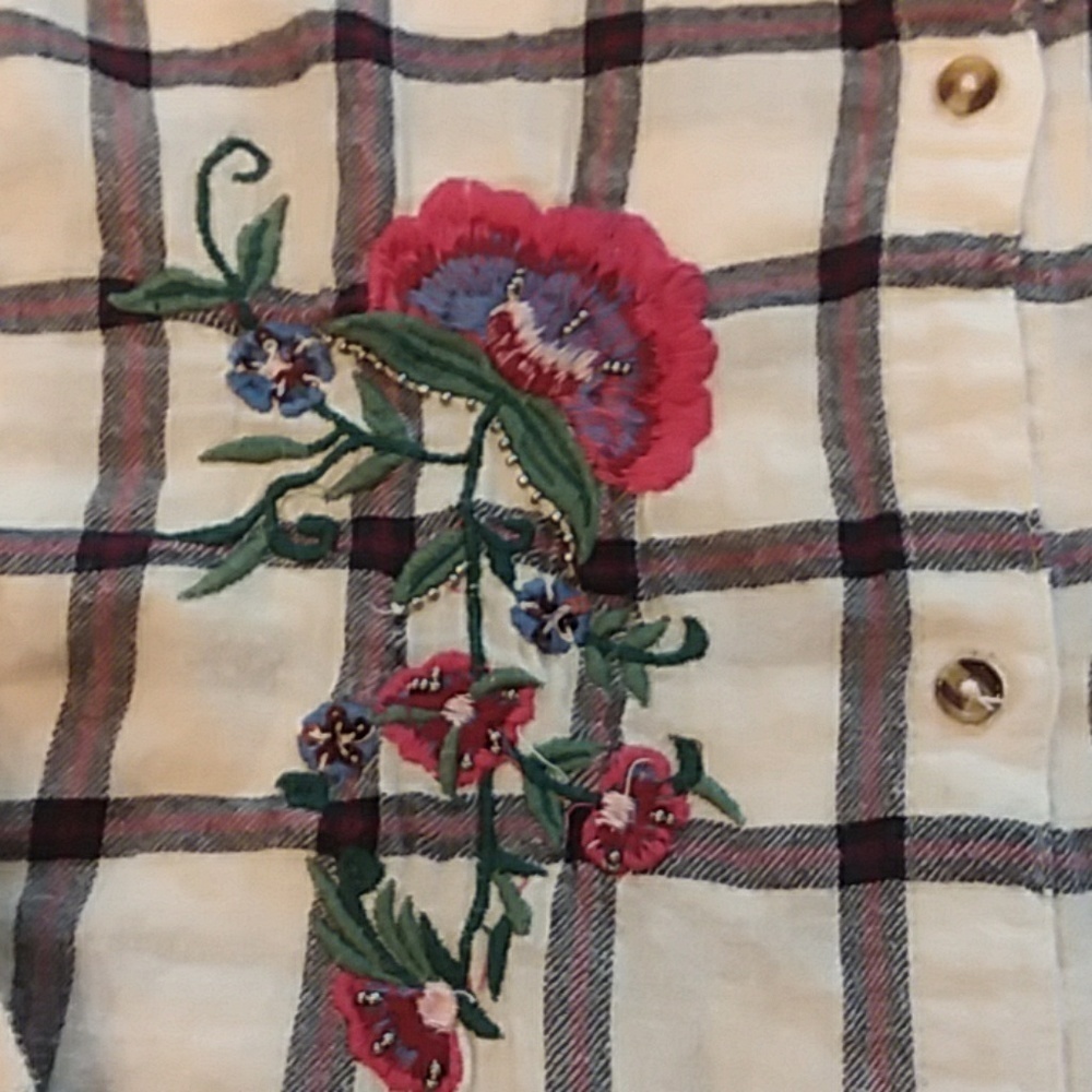 Zara girls size 9 flannel embroidered button down - Picture 2 of 6